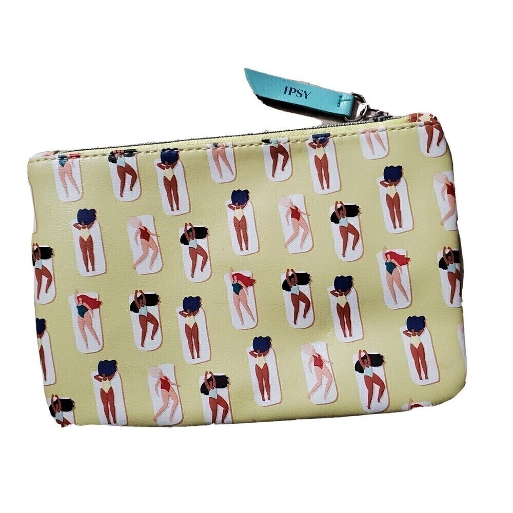 IPSY Bag Yellow‎ Swimsuit  Summer Zipper Pouch Makeup Travel Lined Vinyl - Picture 2 of 2